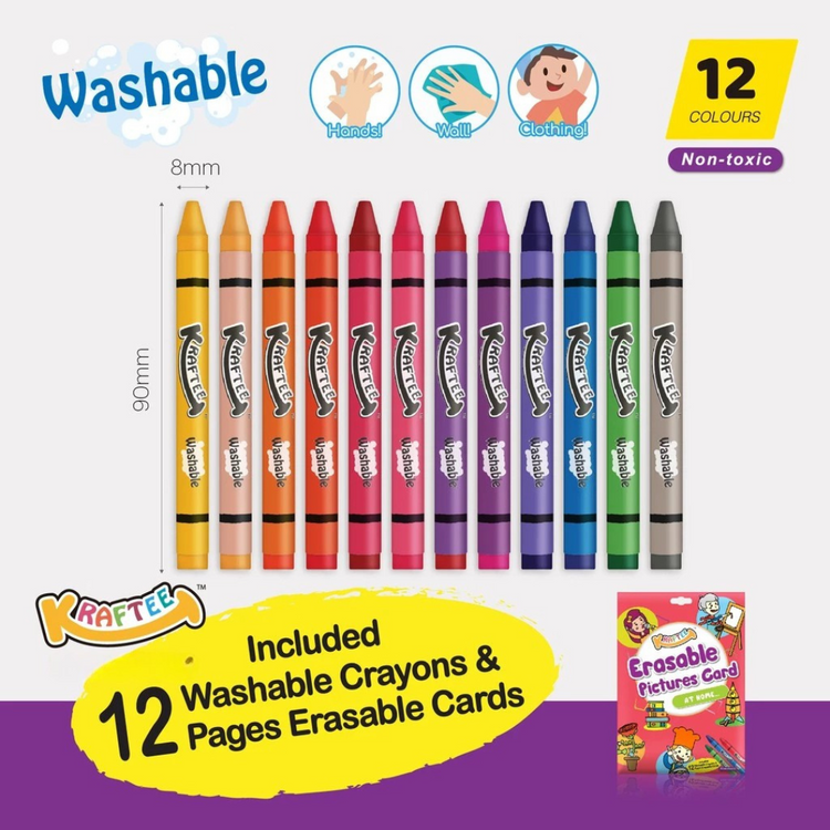 Kraftee Erasable Pictures Card - At Home with 12ct Washable Crayons