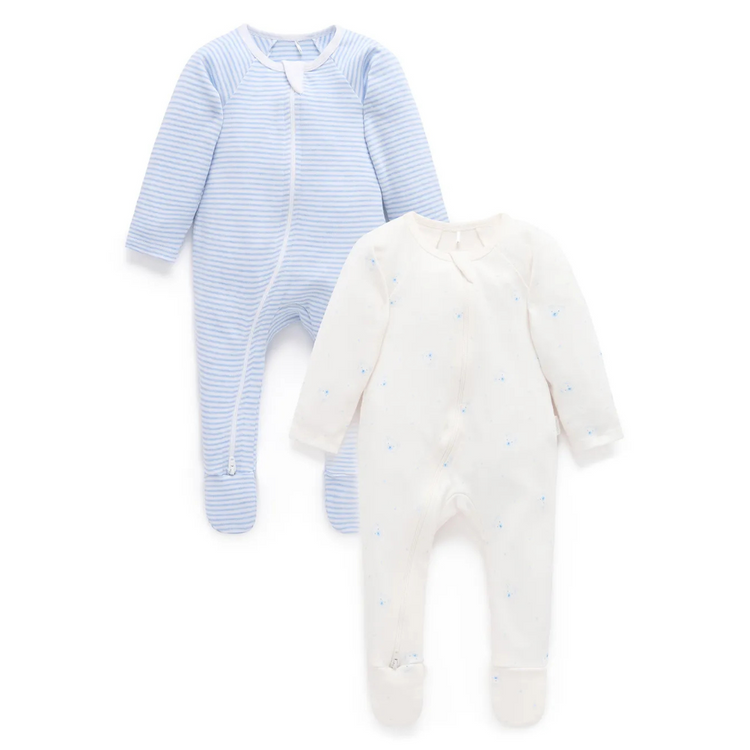 Purebaby 2 Pack Organic Sleepsuit - Pale Blue Bear