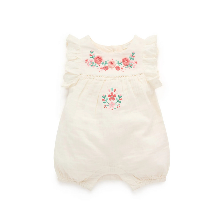 Purebaby Organic Cloud Print Embroidered Romper