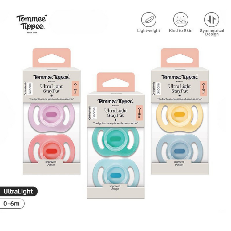 Tommee Tippee Ultra Light Stay Put Silicone Soother 2Pcs/Pack (Assorted)