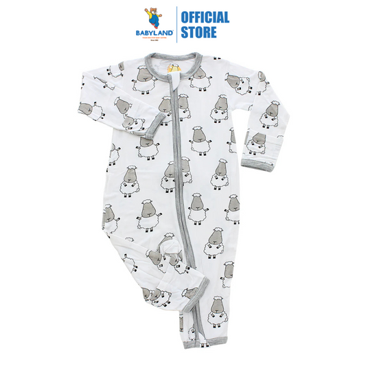 Baa Baa Sheepz Romper Zip Big Sheepz White with Grey Border ( 6 - 12 months )