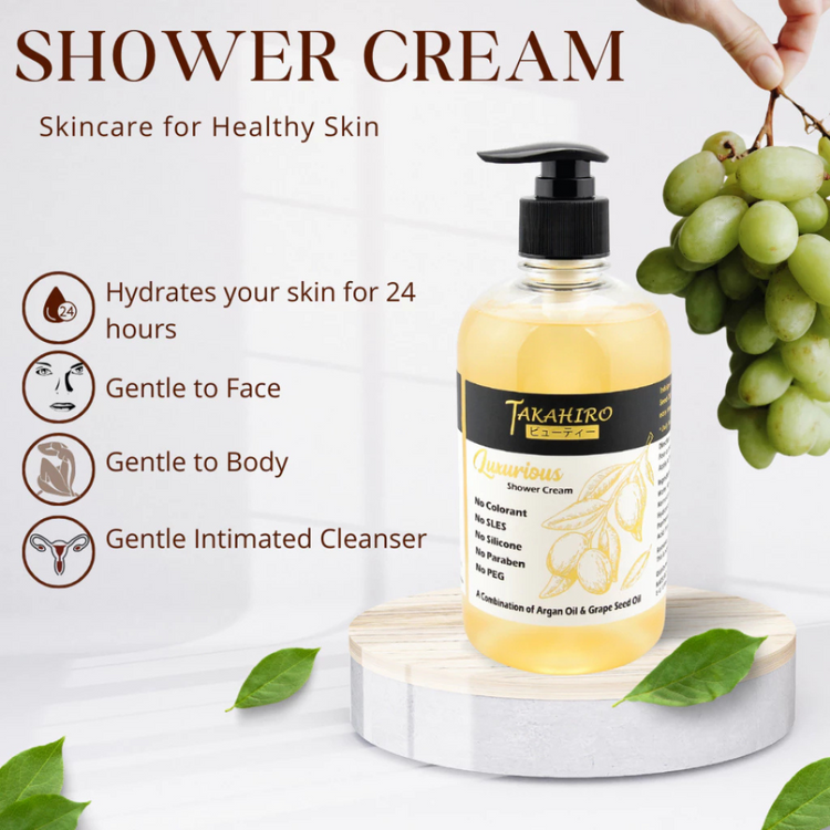 Takahiro Luxurious Shower Cream 500ml - grape seed oil - moisturising