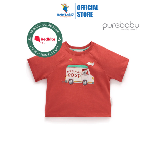 Purebaby Organic Christmas Postal Van Tee - Christmas Red Print