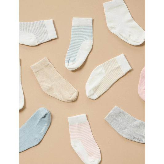 Purebaby 3 Organic Sock Pack - Wheat Melange & Vanilla