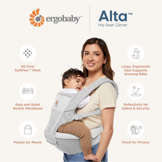 Ergobaby Alta Hipseat Carrier All over, SoftFlex ™Mesh for #1 Airflow Ergonomic Wide cushioned Hipseat 4-48 months