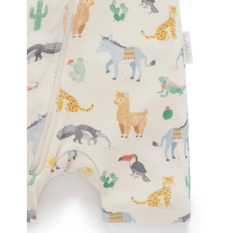 Purebaby Organic 2 Pack Short Sleeve Digital Growsuit - Fiesta Heads