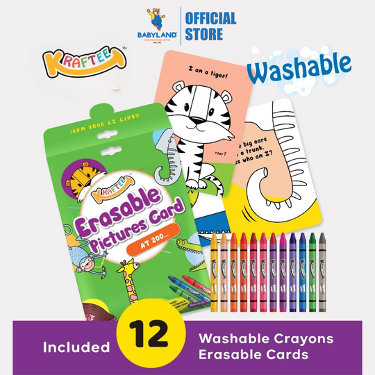 Kraftee Erasable Pictures Card - At Zoo with 12ct Washable Crayons