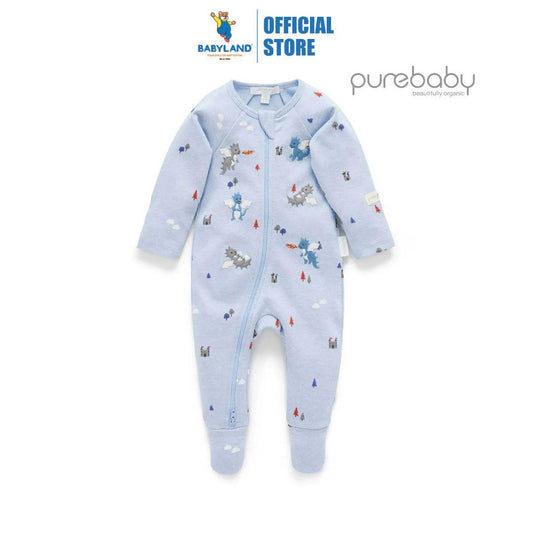 Purebaby Organic Zip Growsuit Castle Print
