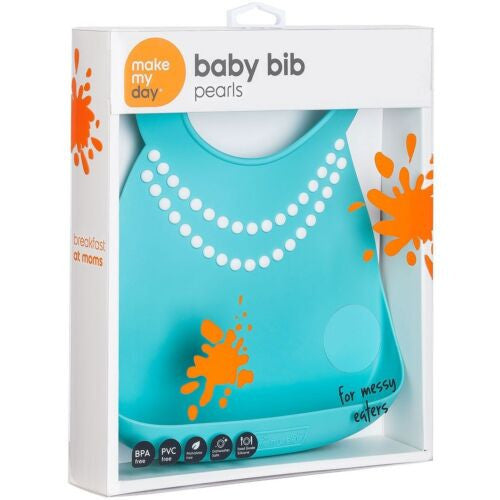 Make My Day Baby Bib - Tiffany Blue With Pearls
