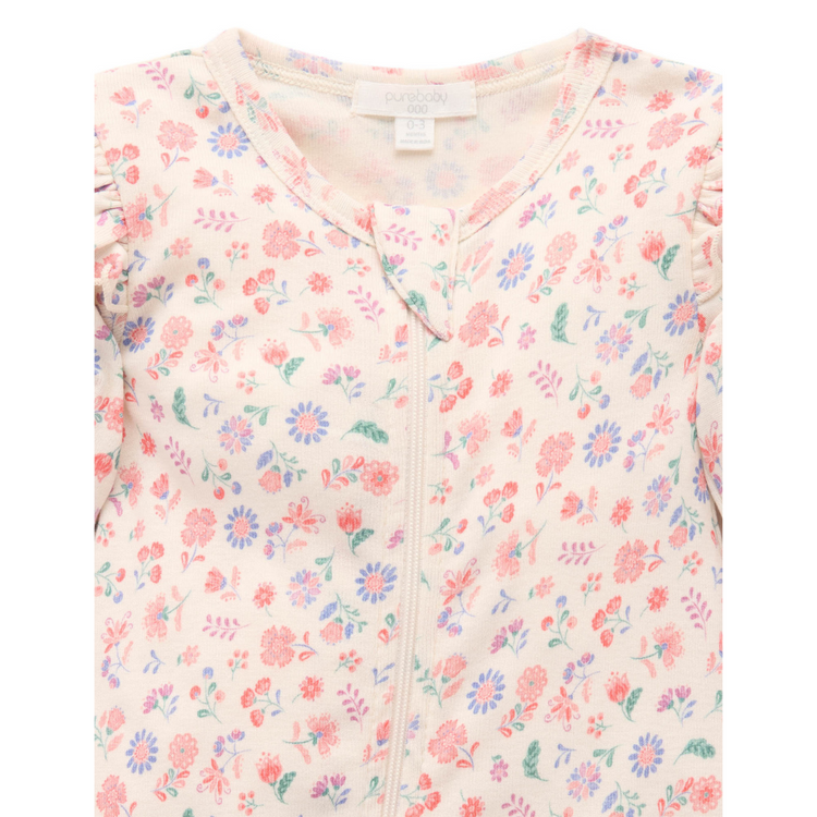 Purebaby Organic Floral Zip Growsuit - Floral Print