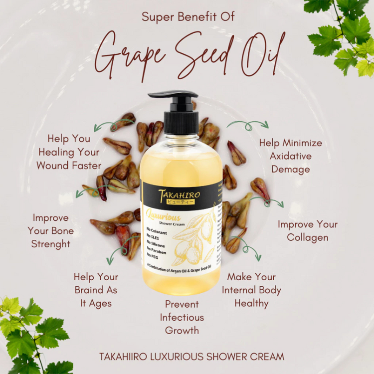 Takahiro Luxurious Shower Cream 500ml - grape seed oil - moisturising
