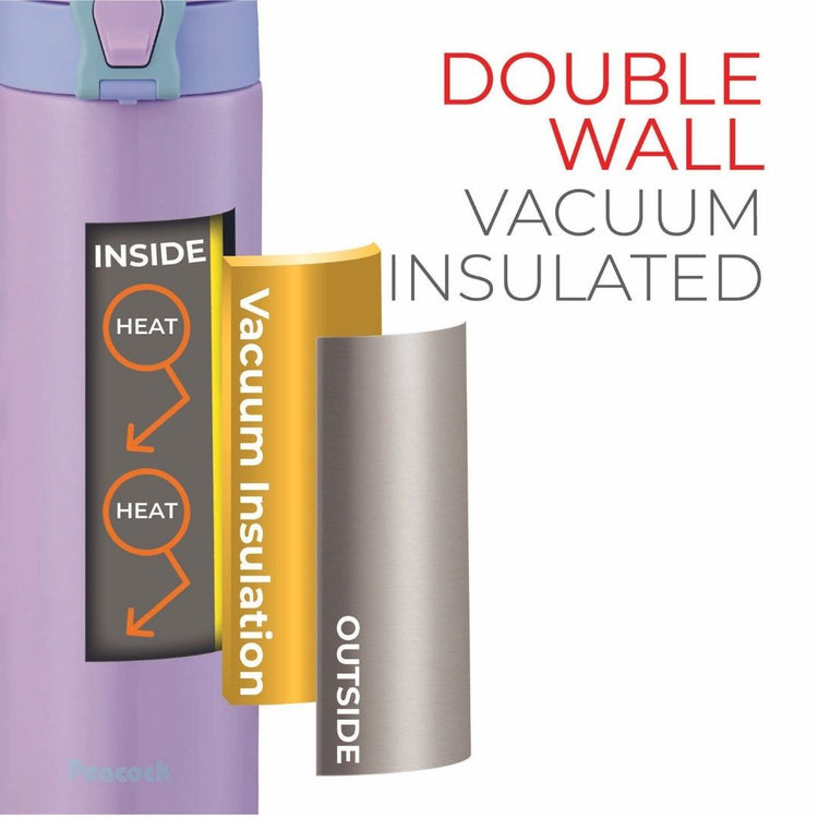 Peacock 500ml Stainless Steel One Touch Bottle with Pouch