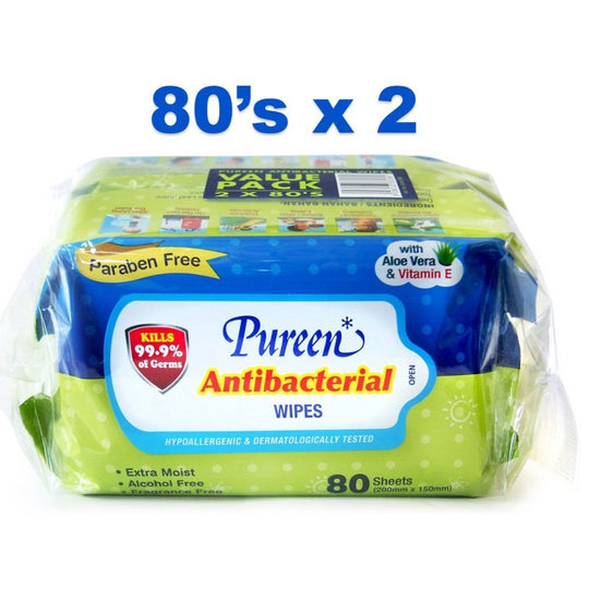 Pureen Antibacterial Wipes Value Pack (80 wipes x 2 packets)