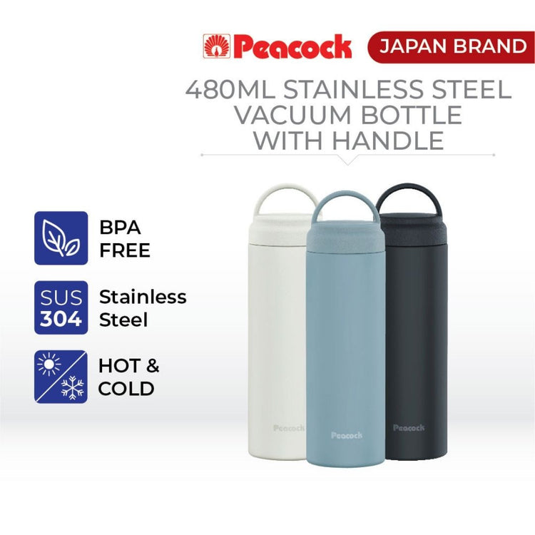 Peacock 480ml Stainless Steel Twist Bottle with Handle