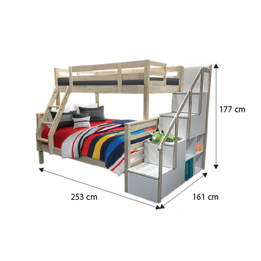 [PRE-ORDER] Snoozeland Huckleberry Super Single over Queen Bunk Bed with Staircase and Underbed 3 Drawers
