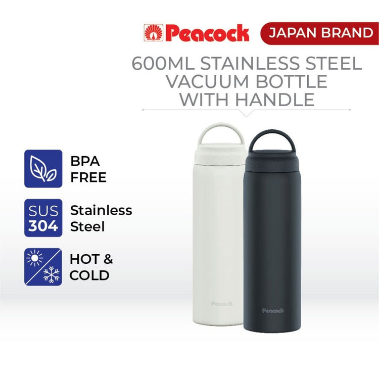 Peacock 600ml Stainless Steel Twist Bottle with Handle