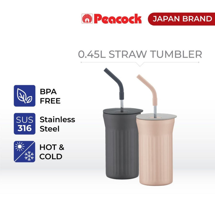 Peacock 450ml Stainless Steel Straw Tumbler