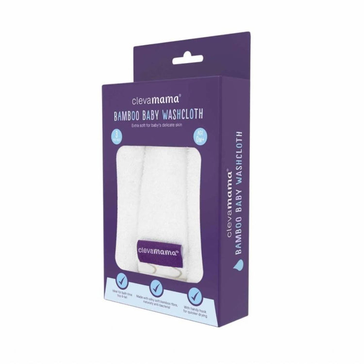Clevamama Bamboo Baby Washcloth (White) (3pcs)