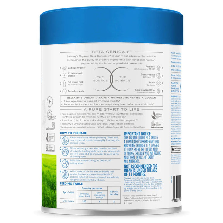 Bellamy's Organic Beta Genica-8 Step 4 Junior Milk Drink 800g (24 months+)