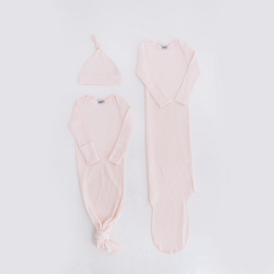 Jae Ko Long Sleeve Knotted Gown (0-3m) - Seashell (Light Pink)