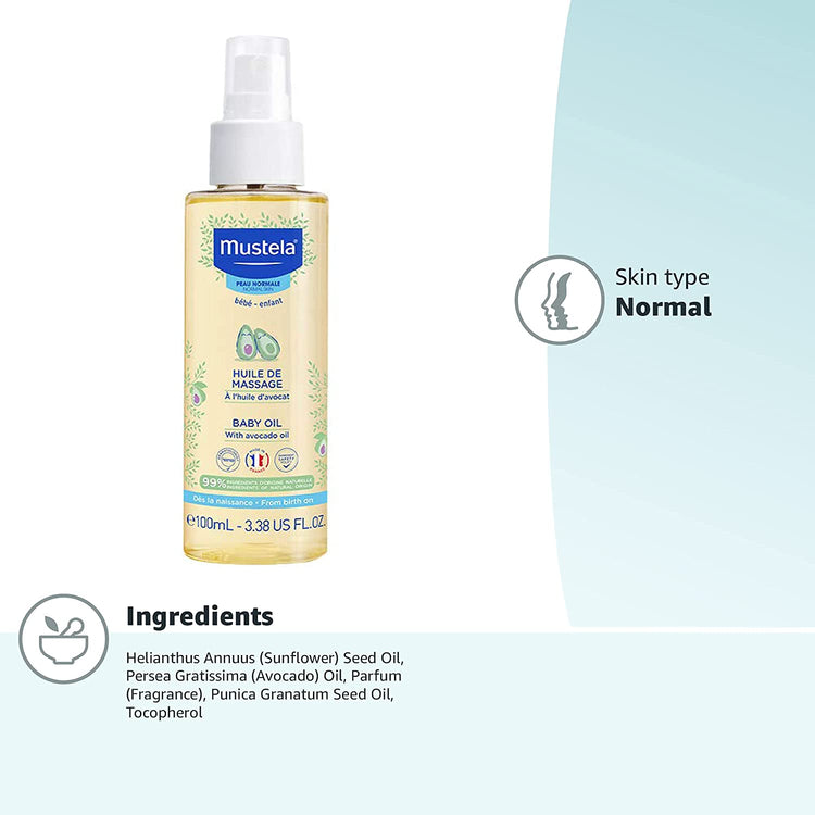 Mustela Baby Oil with Avocado Oil for Normal Skin (100ml)