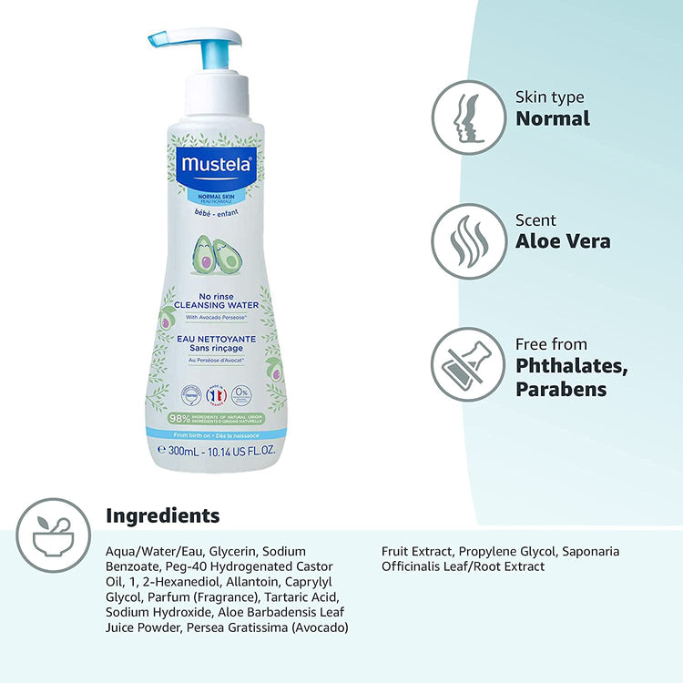 Mustela No-Rinse Cleansing Water With Organically Farmed Avocado for Normal Skin (300ml)