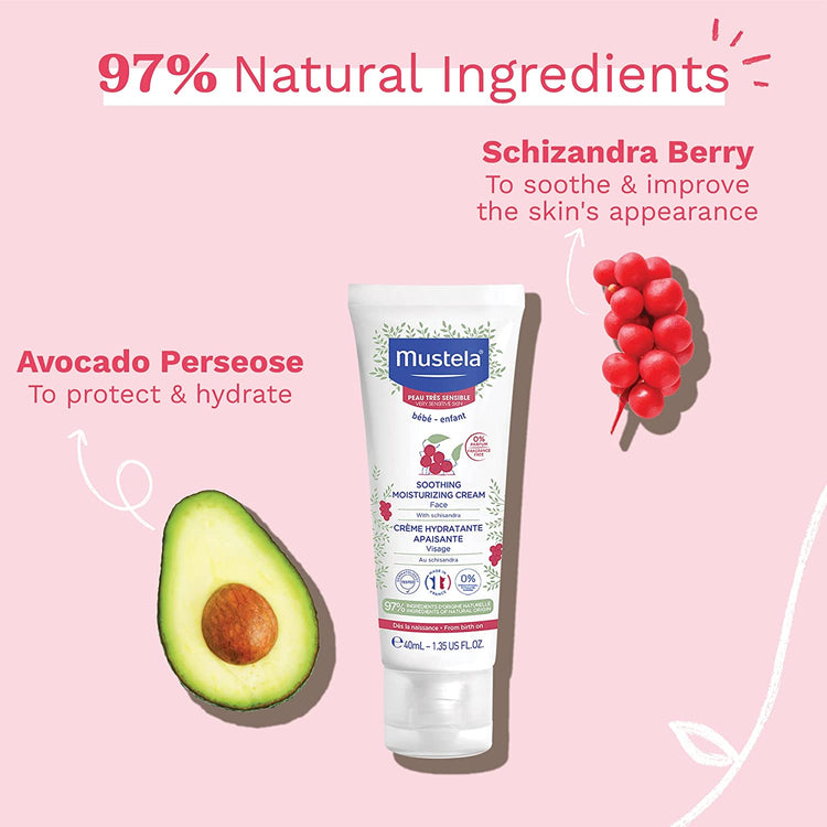 Mustela Soothing Moisturizing Cream Face With Organically Farmed Schisandra for Very Sensitive Skin (40ml)
