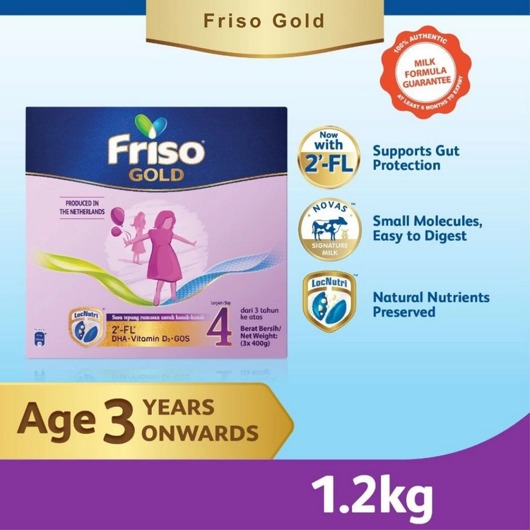 Friso Gold Step 4 Milk Formula 1.2kg (3yrs+) (3 x 400g) [Exp 30 Jun 2026 &/ Later]