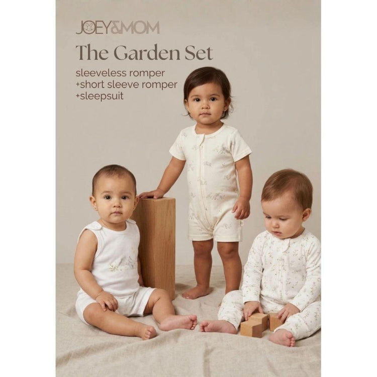 Joey&Mom Baby Clothing Bundle (3-Piece Set) | Bamboo Cotton Sleepsuit + Rompers | Soft Breathable Cooling | Eczema Safe