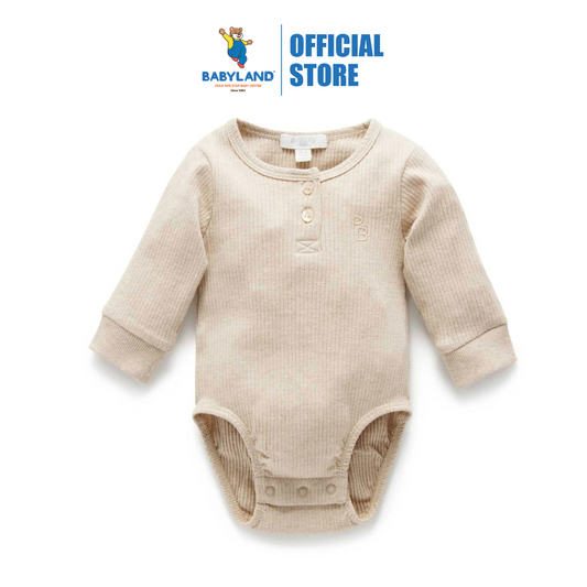 Purebaby Organic Rib Henley Bodysuit - Biscuit Melange