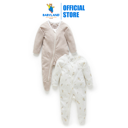 Purebaby Organic 2 Pack Zip Growsuit - Vanilla Wattle Bee