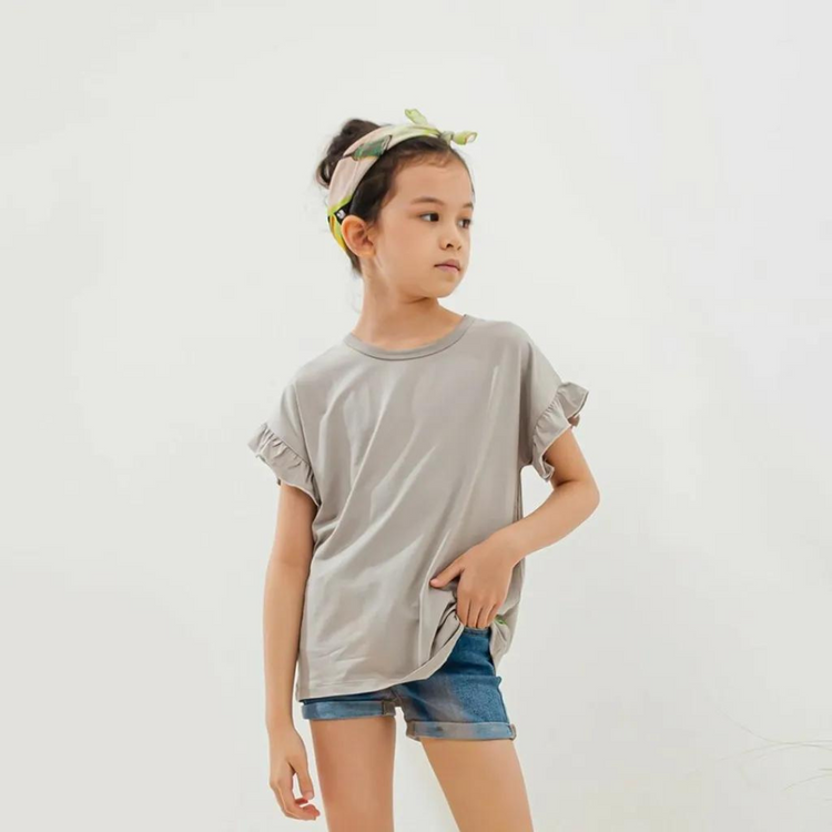 Hamako Tencel Baby Kids Ruffle Tee - Foggy Prints