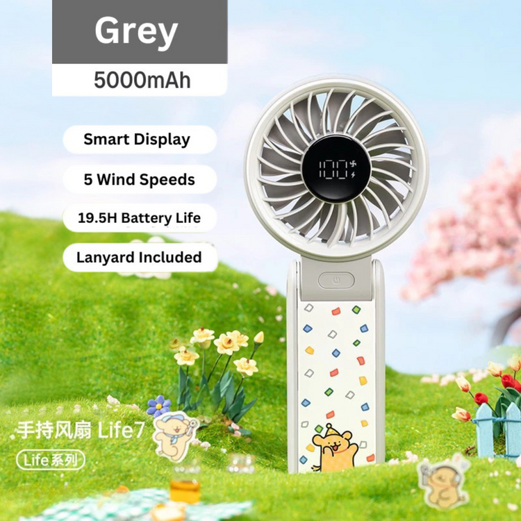 [JisuLife x Maltese] JisuLife Handheld Fan Life7 Foldable Grey (5000mAh) - Maltese Puppy