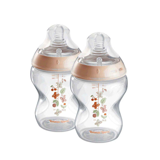 Tommee Tippee Natural Start PP Decorated Bottle (2x260ml) - Pink – BPA-free, Soft Silicone Teat, Anti-Colic Valve