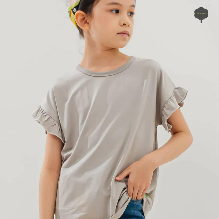 Hamako Tencel Baby Kids Ruffle Tee - Foggy Prints