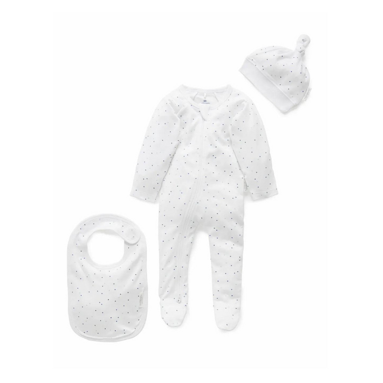 Purebaby Organic 3 Pcs Set Pale Blue Spot - Newborn