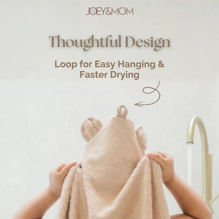 Joey & Mom Bamboo Cotton Hooded Baby Bath Towel 90x90cm | Newborn & Toddler Bath Towel | Soft Absorbent Quick-Dry Towel