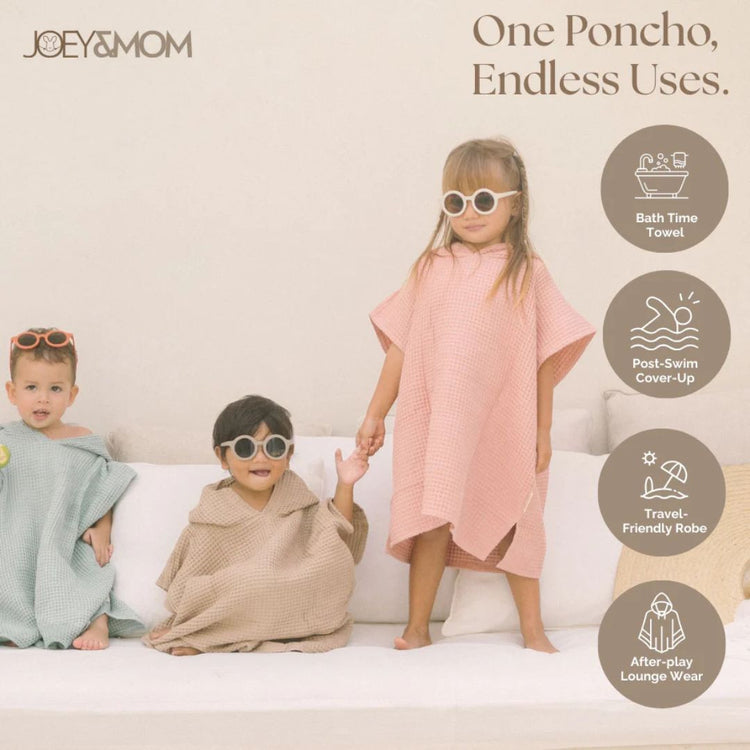 Joey & Mom Kids Hooded Poncho Towel | Soft Waffle Cotton Bath Towel, Pool Towel & Beach Towel for Toddlers
