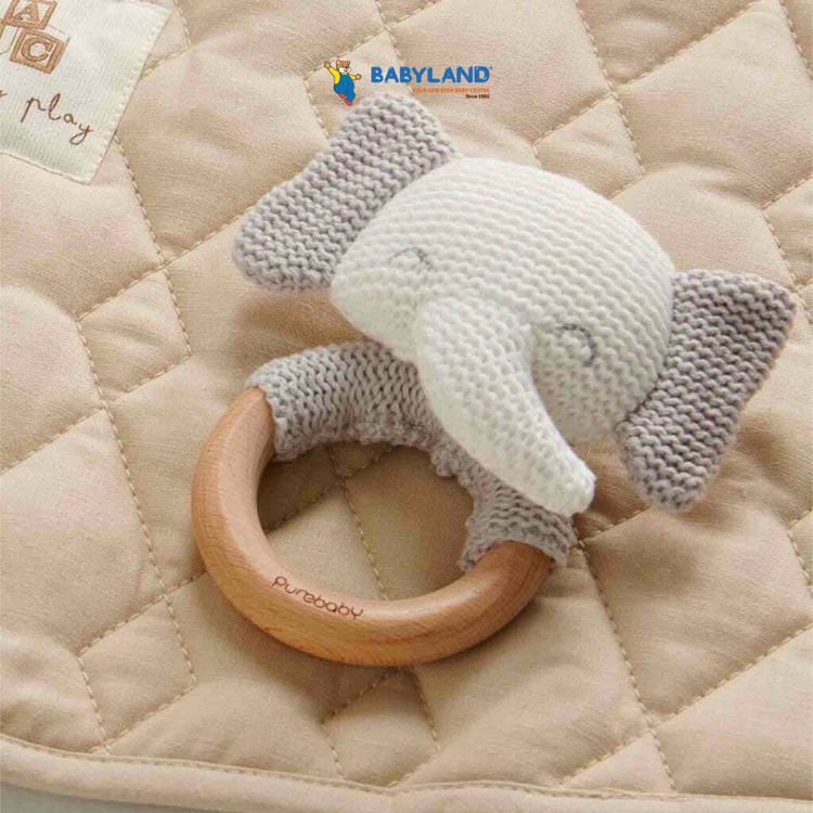 Purebaby - Organic Elephant Rattle Grey (0m+)