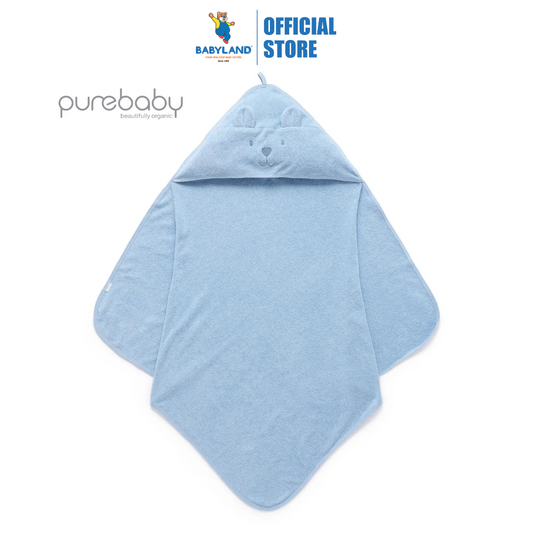 Purebaby Organic Essential Bear Towel - Pale Blue Melange