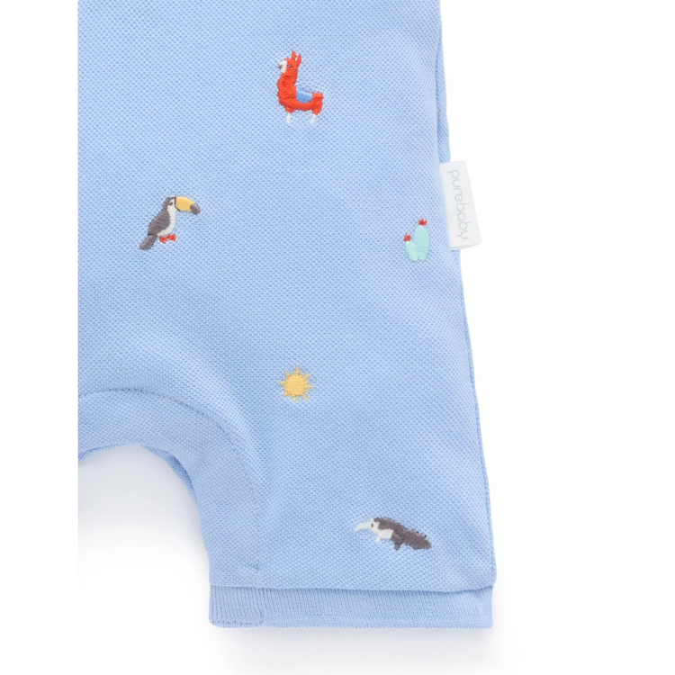 Purebaby Organic Animal Fiesta Broderie Polo Growsuit