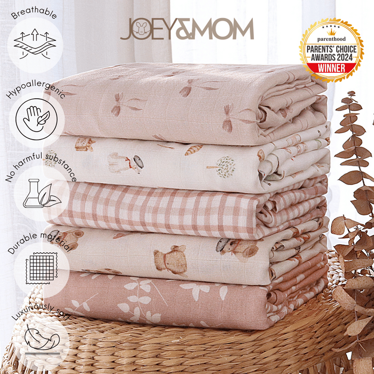 Joey & Mom Luxuriously Soft Bamboo Cotton Swaddle Bundle (3 in 1)