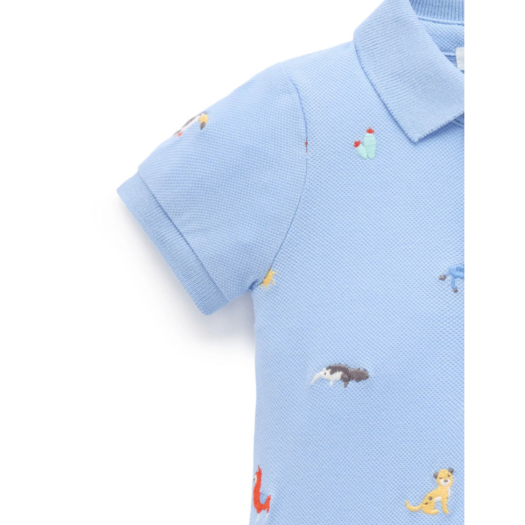 Purebaby Organic Animal Fiesta Broderie Polo Growsuit