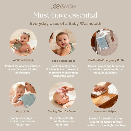 Joey & Mom Premium Bamboo Cotton Baby Washcloths (3-Pack) | Soft, Absorbent & Eczema Friendly Handkerchiefs