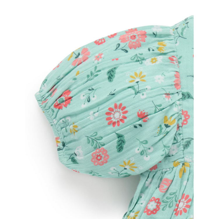 Purebaby Organic Guava Floral Gathered Dress