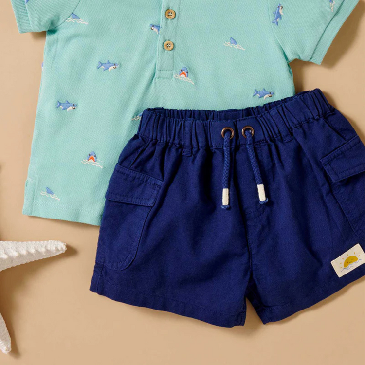 Purebaby Organic Baby Kids Linen Blend Shorts - Marine Print