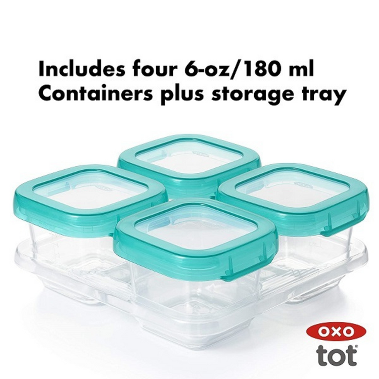 Oxo Tot Baby Blocks Plastic Freezer Storage Containers Set Teal (6oz/180ml)