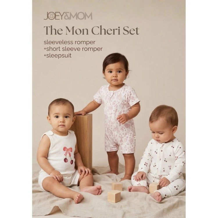 Joey&Mom Baby Clothing Bundle (3-Piece Set) | Bamboo Cotton Sleepsuit + Rompers | Soft Breathable Cooling | Eczema Safe