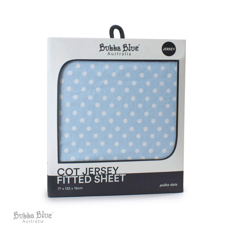 Bubba Blue Polka Dots Cot Jersey Fitted Sheet (77 x 132 x 19cm)