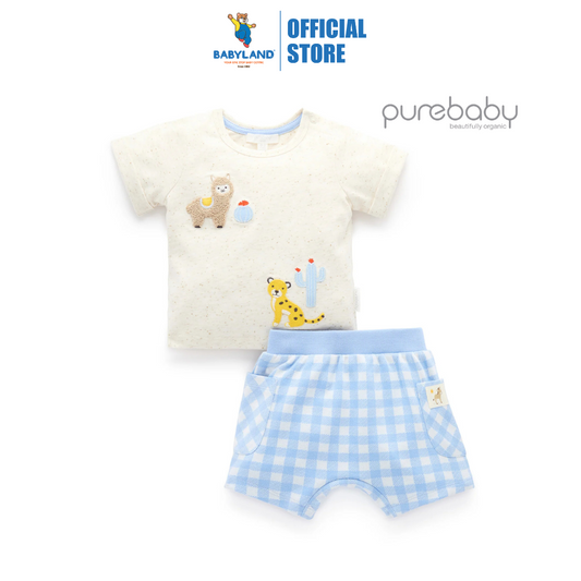 Purebaby Organic Caribbean Gingham Short and Tee Set